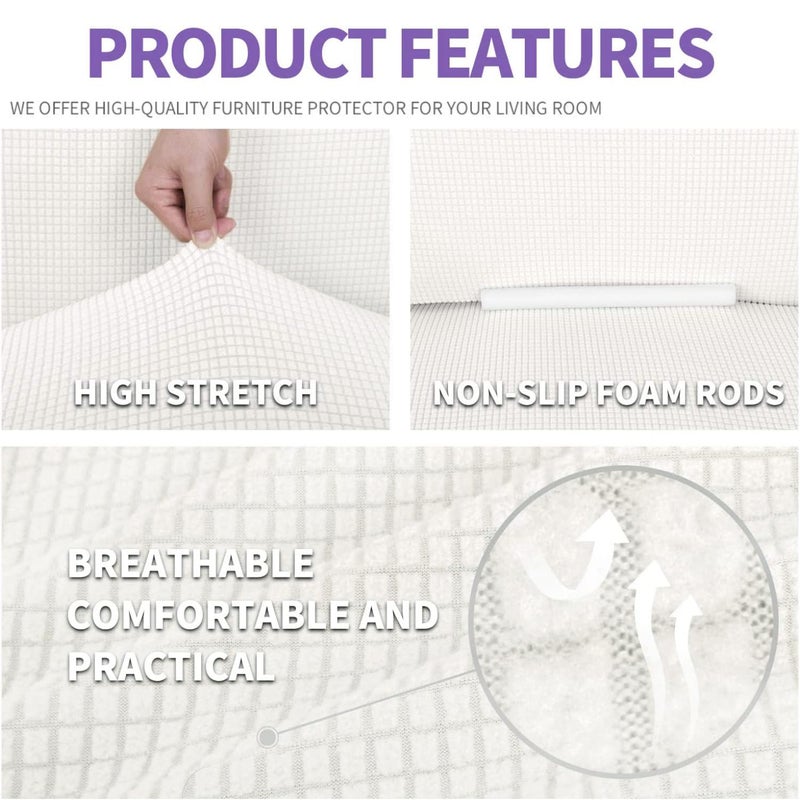 ZNSAYOTX Super Stretch Couch Cover (72"-92") Universal Sofa Covers with Elastic Bottom, Dog Cat Pets Friendly Washable Furniture Protector Fitted Sofa Slipcovers Stay in Place (White, Sofa) - Image 4